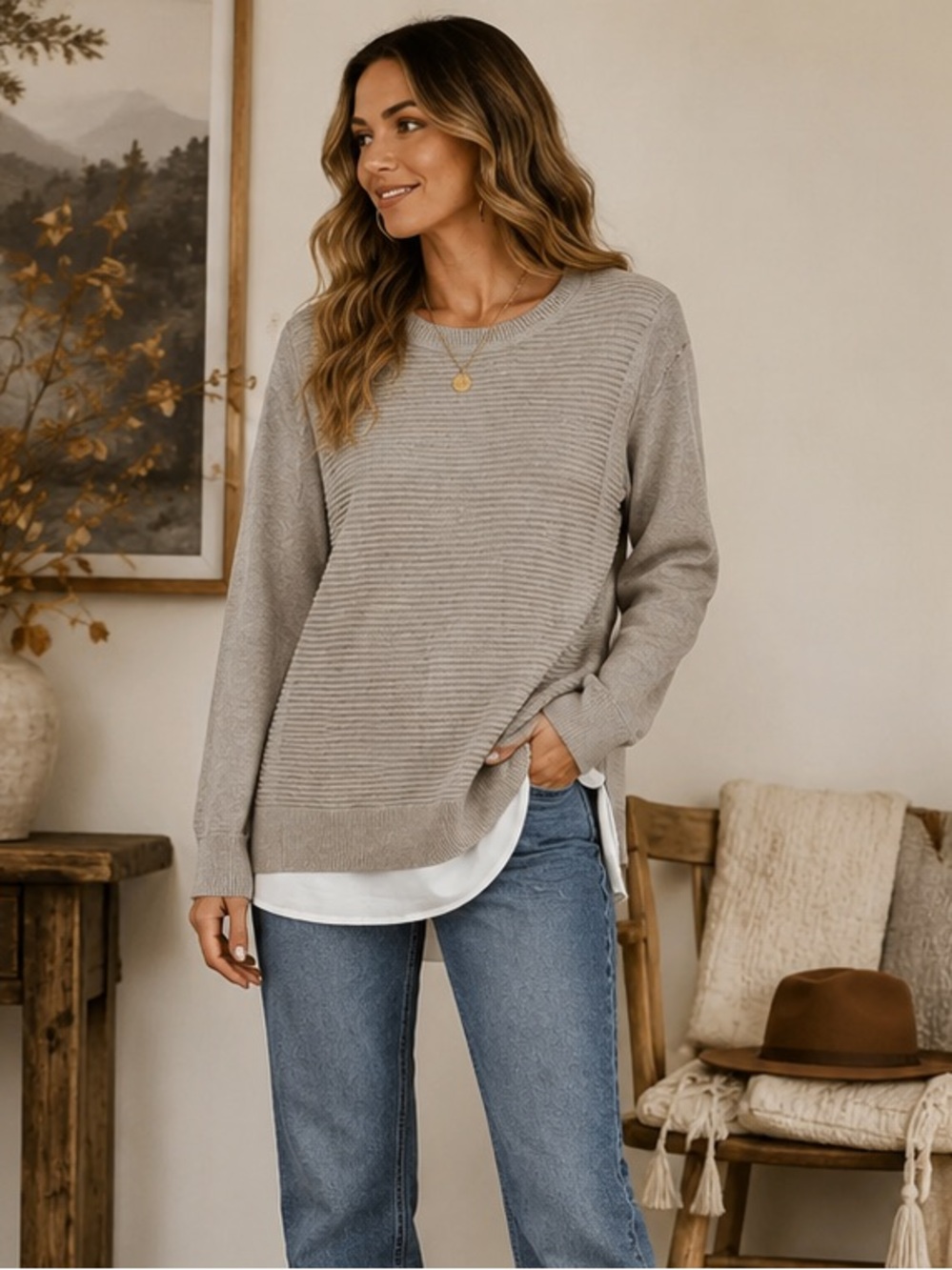 Title: Hilary Radley Oversized Ribbed Layered-Look Sweater – Size Large